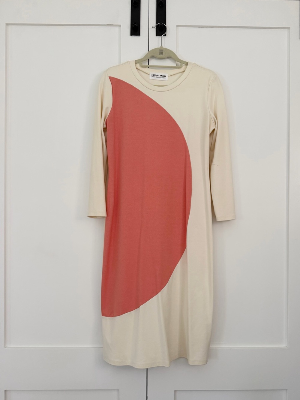 Sanne James Doutzen Cream Midi Dress with Coral Curve Detail
